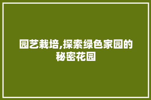 园艺栽培,探索绿色家园的秘密花园 灌溉技术