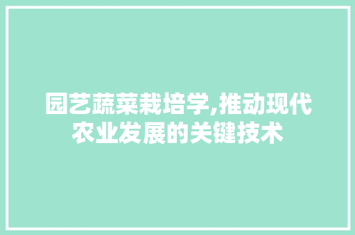 园艺蔬菜栽培学,推动现代农业发展的关键技术