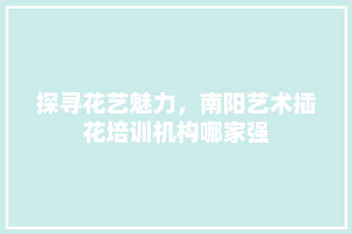 探寻花艺魅力，南阳艺术插花培训机构哪家强