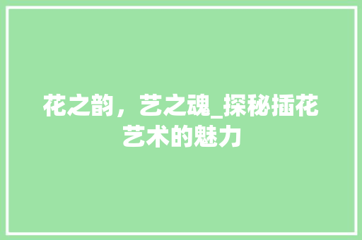 花之韵，艺之魂_探秘插花艺术的魅力 土壤管理