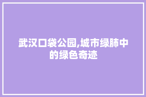 武汉口袋公园,城市绿肺中的绿色奇迹