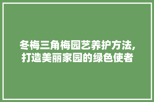 冬梅三角梅园艺养护方法,打造美丽家园的绿色使者